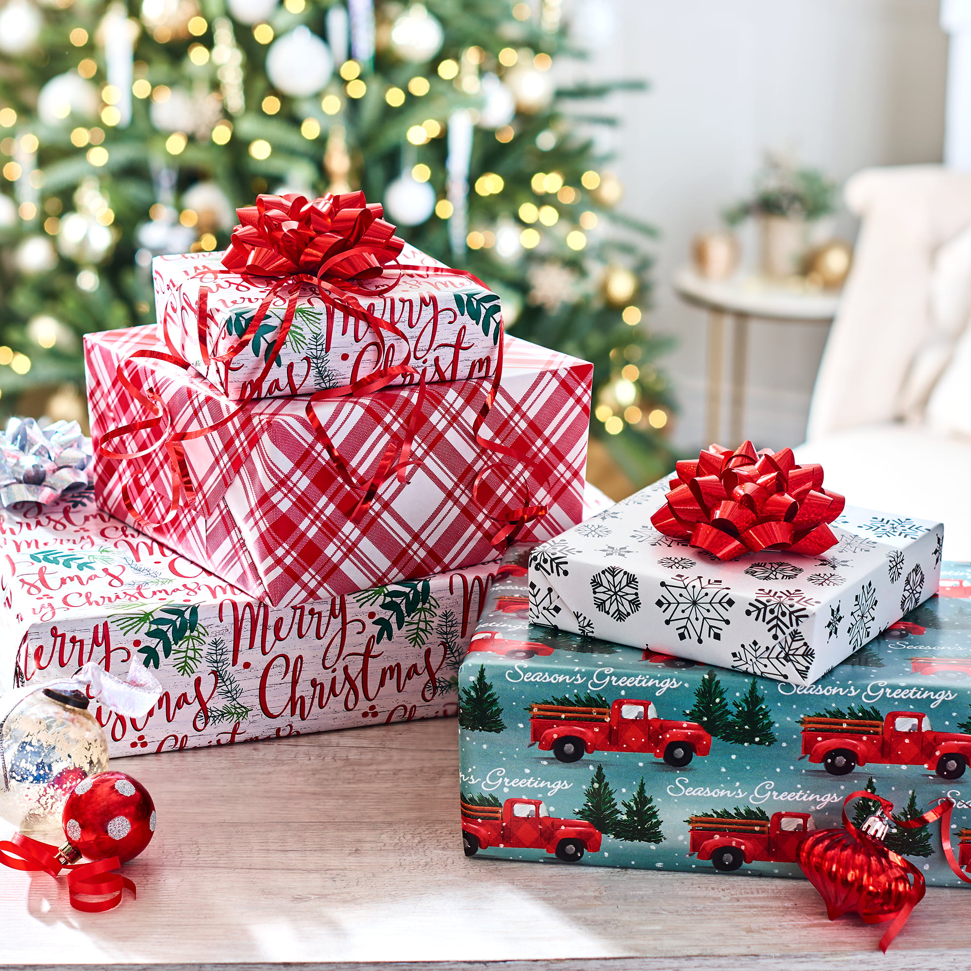 Christmas Gift Wrap Paper - Red Metallic Gift Wrap #E7953 D