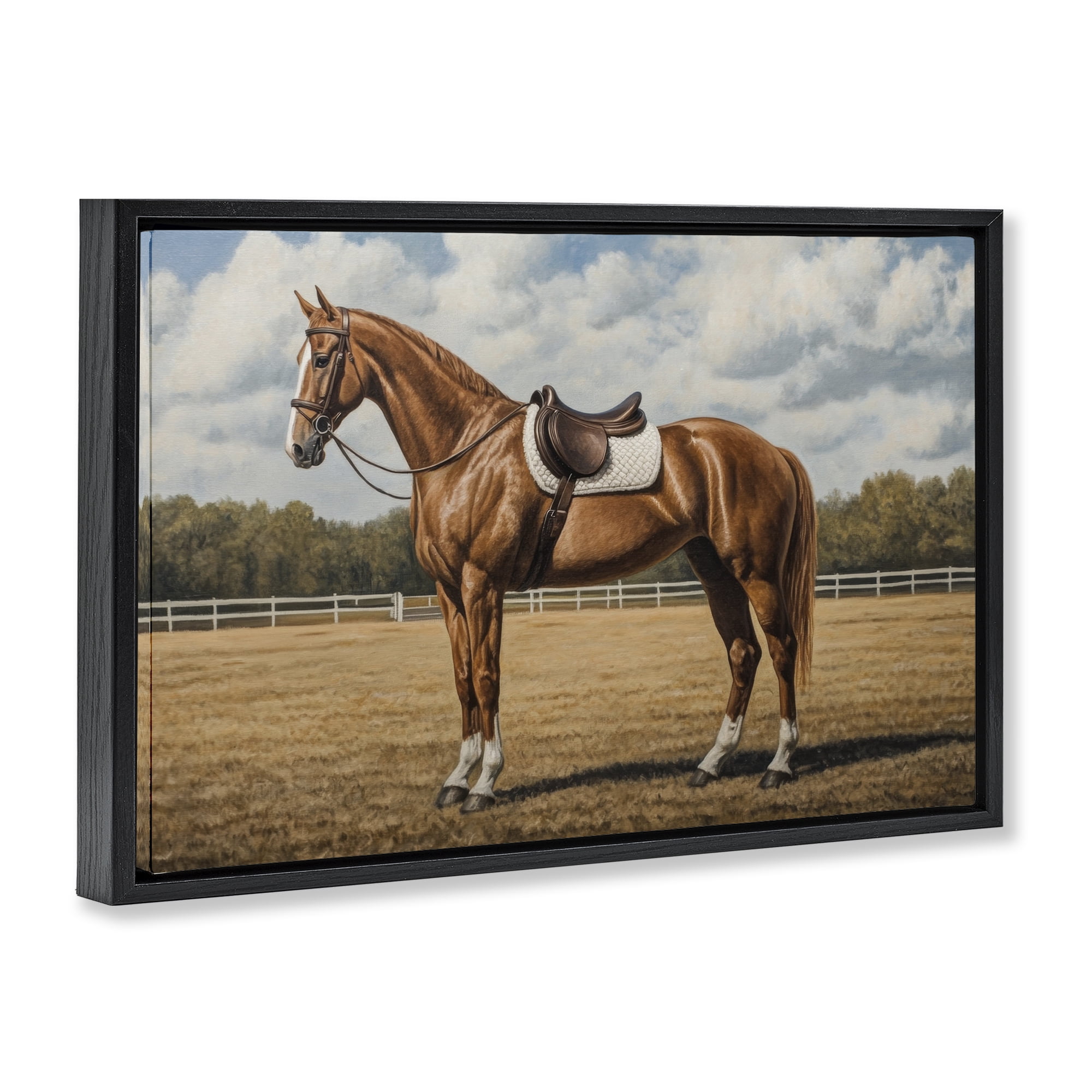 Stupell Industries Saddled Up Chestnut Horse Black Framed Floater Canvas Wall Art, design by Petal Prints Design