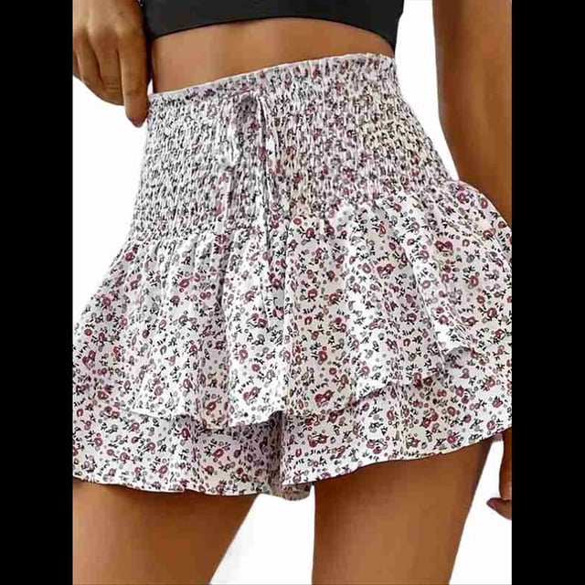 Mini Shorts de Cintura Alta con Volantes para Mujer Bonitos Shorts Cortos Escalonados con Shorts Debajo S