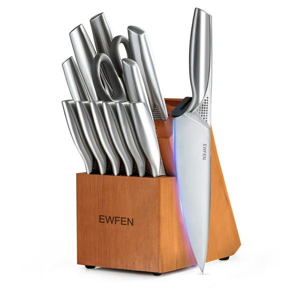 Juego de cuchillos EWFEN de 14 piezas para cocina con bloque de acero inoxidable alemán