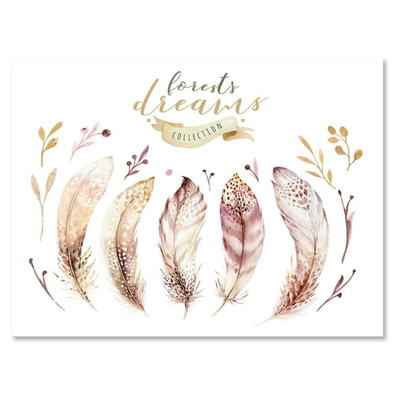 Designart ' Vital Feathers In Ethnic Boho Style ' Bohemian & Eclectic Canvas Wall Art Print