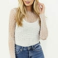 thumbnail image 2 of Lace Shirts For Women Fashionable Bead Round Neck Long Sleeved Womens Athletic Tops,White,M, 2 of 6