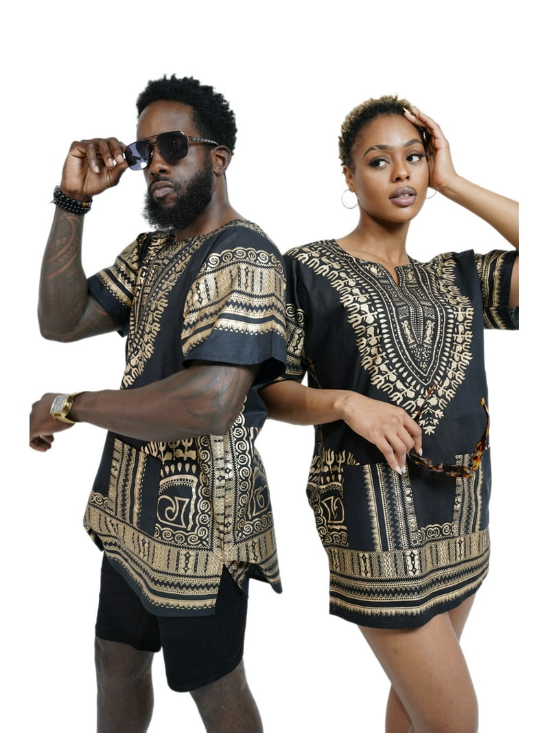 black and gold african print dress Black / Yellow X Bogolan Dashiki Shirt / Dashiki Dress