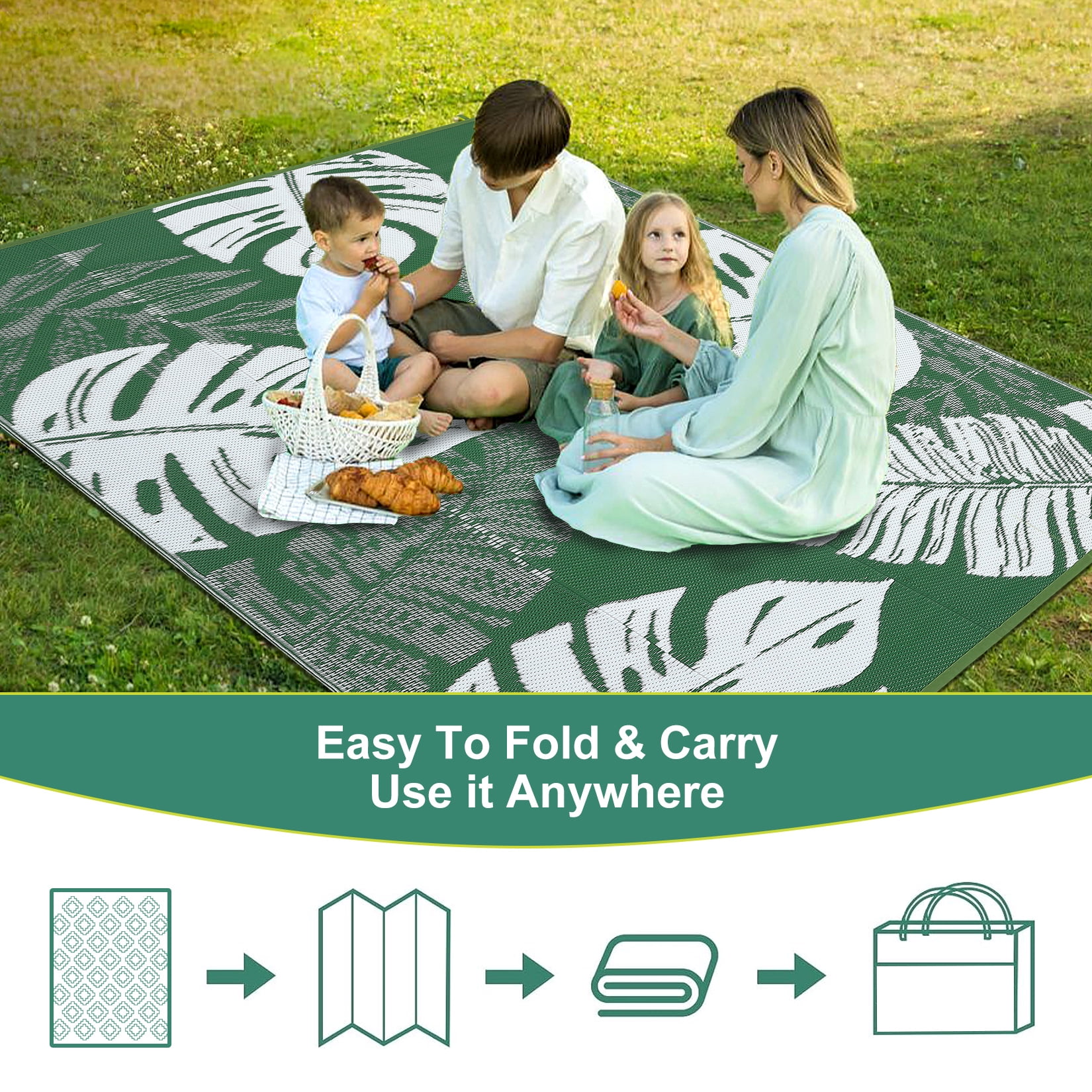 FairOnly 9'x18'Large Reversible Outdoor Area Rug Stain Resistant Rugs for Camping RV Trip