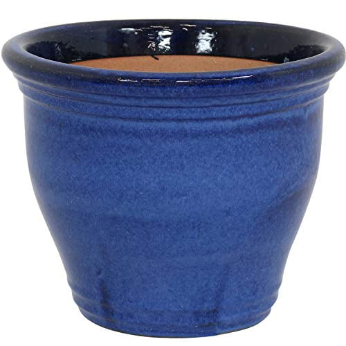 Sunnydaze Studio Ceramic Flower Pot Planter with Drainage Holes - High-Fired Glazed UV and Frost-Resistant Finish - Outdoor/Indoor Use - Imperial Blue - 15-Inch