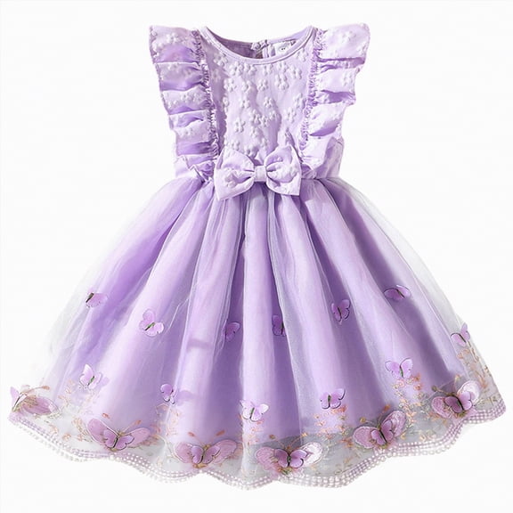 Hessimy Girl Dress Casual Sleeveless Tulle Sundress for School Party(Purple,5-6 Years)