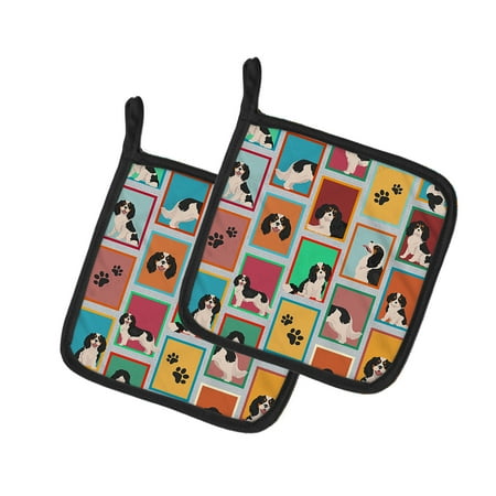 

Lots of Tricolor Cavalier Spaniel Pair of Pot Holders 7.5 in x 7.5 in
