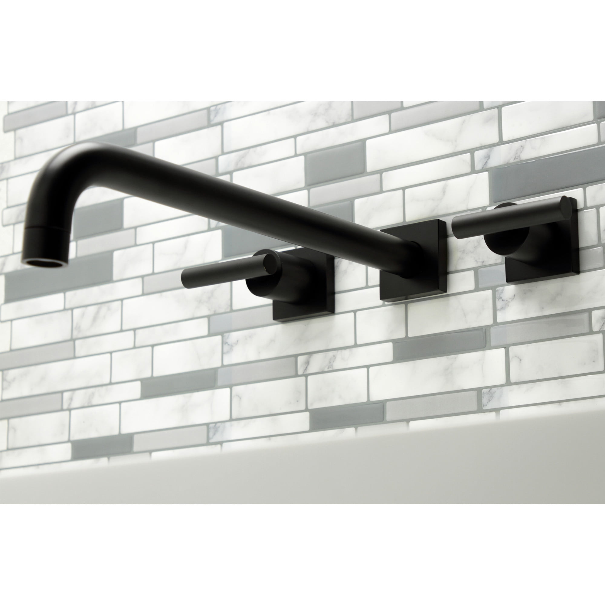 Kingston Brass KS6040CML Manhattan Two-Handle 3-Hole Wall Mount Roman Tub Faucet in Matte Black