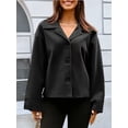 thumbnail image 4 of Women Cropped Trench Coat Wool Blend Pea Coat Short Jacket Casual Loose Long Sleeve Button Down Winter Outerwear Black S, 4 of 7