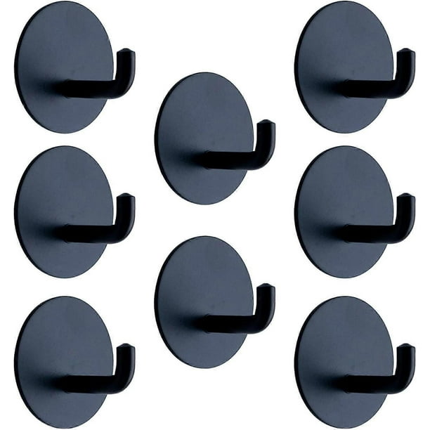Black Adhesive Hooks - 8 Pack 15lb(Max) Sticky Wall Hooks for Hanging, Waterproof Rustproof Removable Stainless Steel Utility Hooks, Bathroom Kitchen