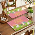 thumbnail image 2 of Happy Easter Placemats Set of 6, Easter Rabbits Eggs Floral Grass Pink Background Heat Insulated Linen Place Mats, Washable Stain-Proof Table Mats for Dining Tables Holiday Decor 13x19 Inches, 2 of 9