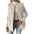 thumbnail image 3 of Fuzzy Fleece Vest for Women Crew Neck Sleeveless Knit Sweater Vest Womens Fall Winter Warm Coat Solid Color Jackets Outerwear with Pockets, 3 of 9