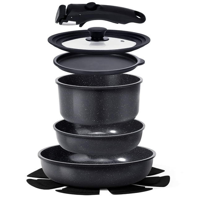 GIPP 8pcs Ceramic Cookware Sets with Removable Handle,Oven & Dishwasher Safe,Pots and Pans Set Non Stick,Induction Cookware