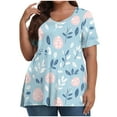 thumbnail image 1 of Pisexur Hauts de Printemps pour Femmes 2025 Mode Été Imprimé Manches Courtes Col Rond Multicolore,2TG, 1 of 7