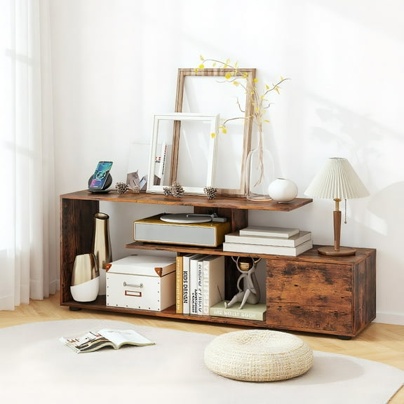 GVN TV Stand, Entertainment Center,60 Inch Entertainment Center TV Stand with Power Outlet-Rustic Brown