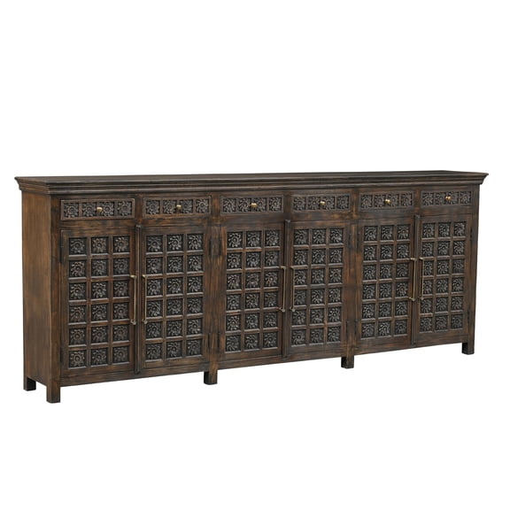 Taran Designs Isabella 6-drawer 6-door Carved Solid Wood Sideboard in Brown