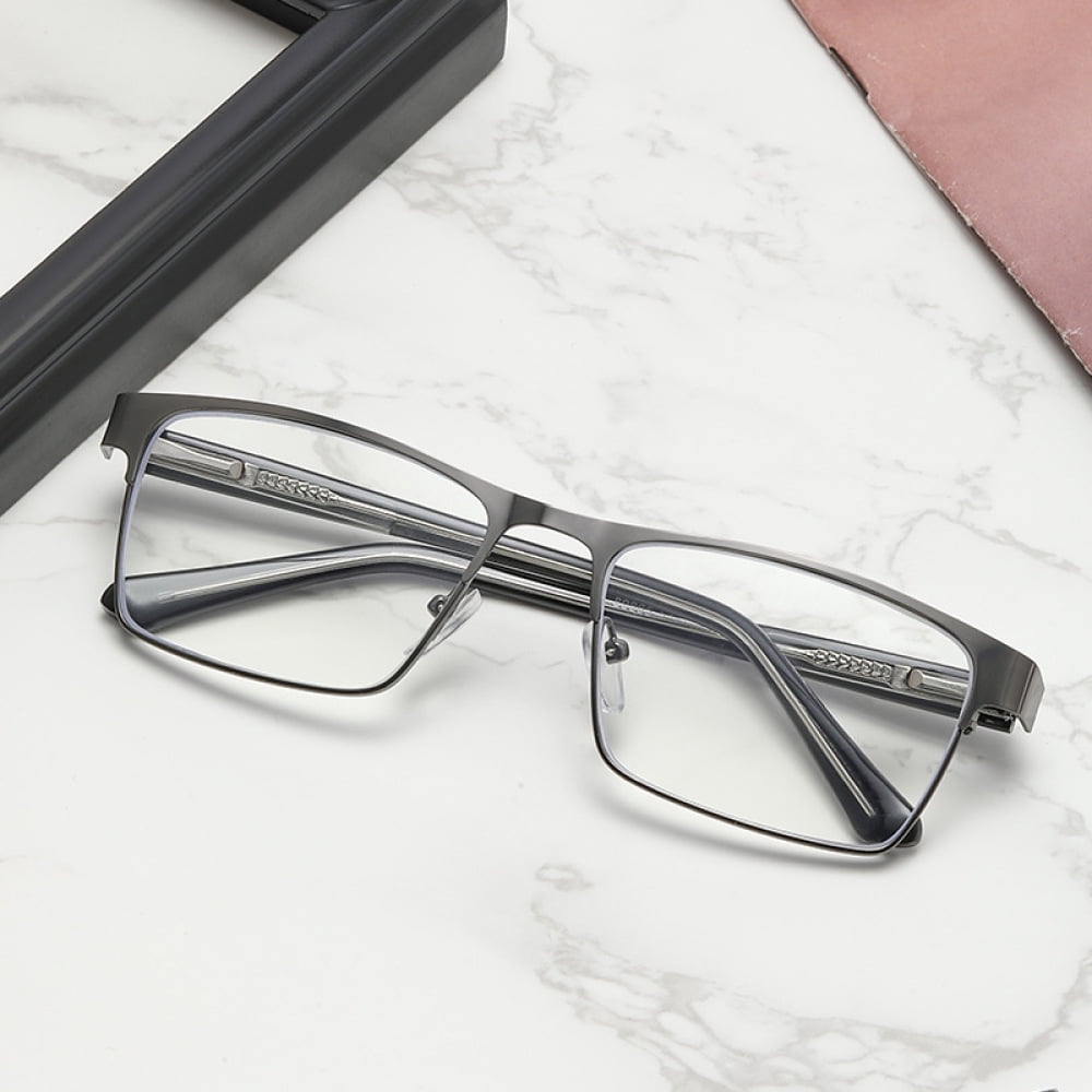 3 Pairs of Mens Blue Light Blocking Classic Reading Glasses 3.0 Rectangle Metal Gunmetal Rimmed Spring Hinges Readers +3.0