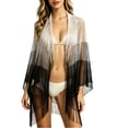 thumbnail image 3 of Hesxuno Mesh Summer Cardigans for Women Longline Beach Open Front Cover Up Fringe Boho Casual Kimono Cardigan Swimwear Bikini Coverup Black Free Size, 3 of 7