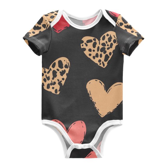 Valentine Colorful Hearts Leapard Printed Pure Cotton Bodysuit Short Sleeve Pajamas One-Piece Romper Unisex 3 Months