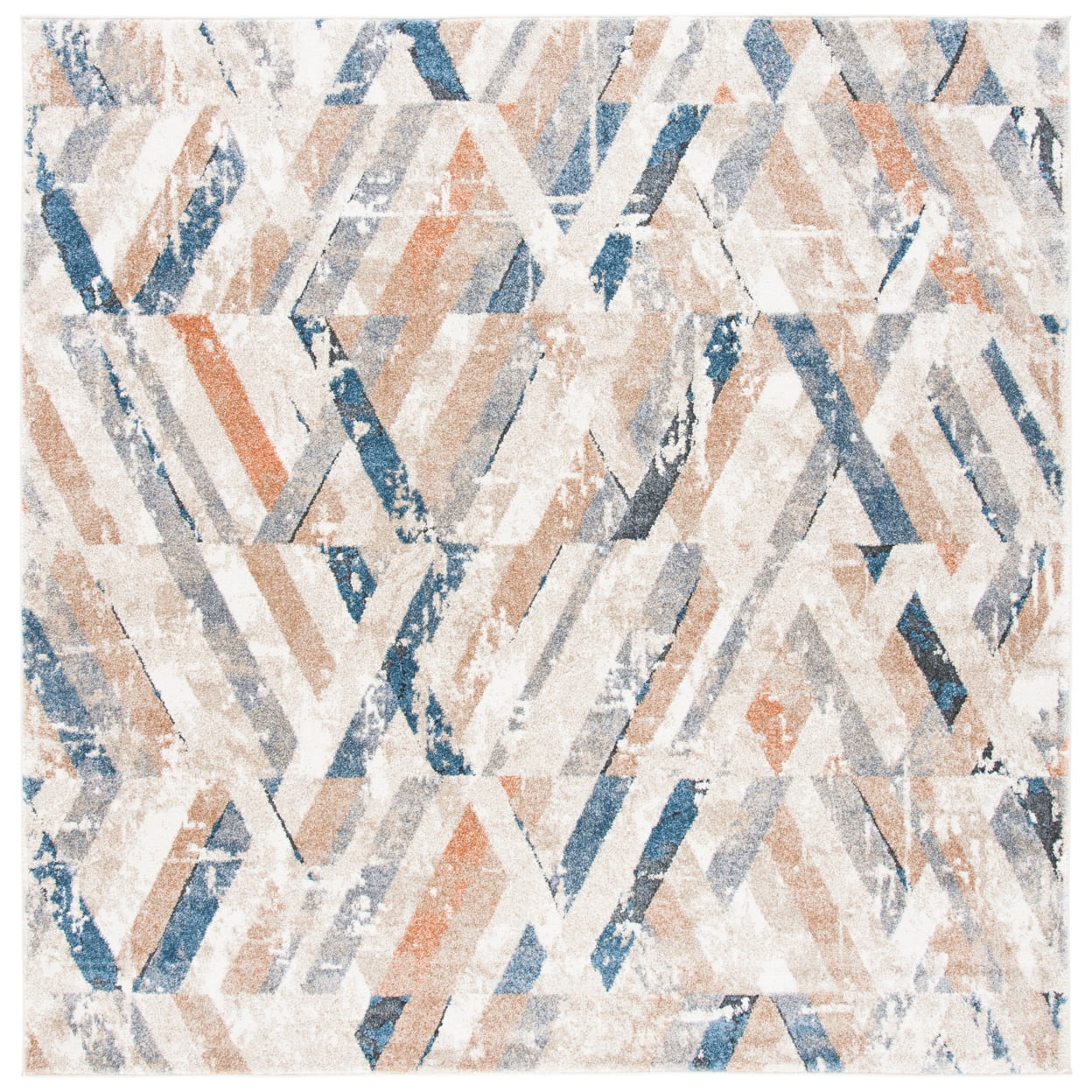 SAFAVIEH Coppertone Amara Geometric Area Rug, Ivory/Navy, 6'7" x 6'7" Round