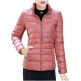 thumbnail image 2 of Qunyiney Zip Up Women Jacket Puffer Casual Solid Pink Lightweight Jacket Warm Short Stand Collar Long Sleeve Slim Hoodless Coats, 2 of 6