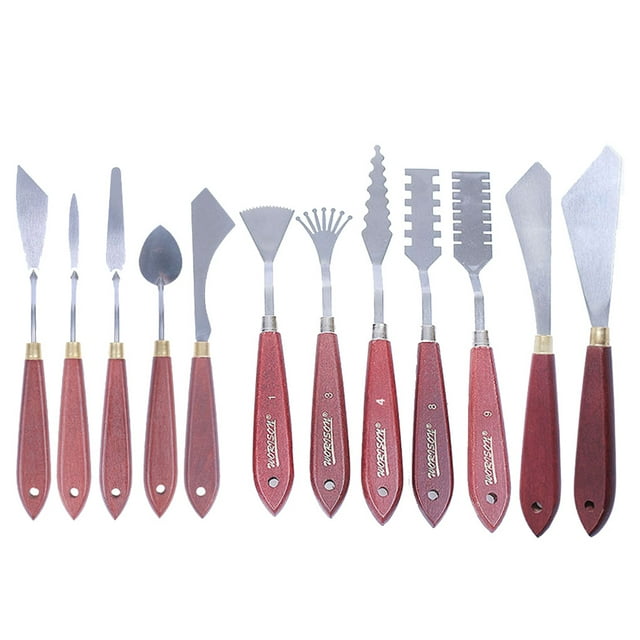 Espátula Cateissary para mezclar pintura paleta de extensión de acero inoxidable con mango de madera 12 piezas