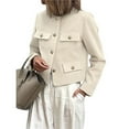 thumbnail image 2 of Womens Cropped Jacket Collarless Button Down Business Casual Fall Outfits Winter Coats White S, 2 of 10