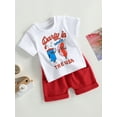 thumbnail image 3 of Bagilaanoe 4th of July Clothes for Toddler Baby Boys Short Sleeve Letter Print T-shirt Tops + Shorts + Headband 6M 12M 18M 24M 3T Kids Independence Day Outfits 2pcs Short Pants Set, 3 of 8