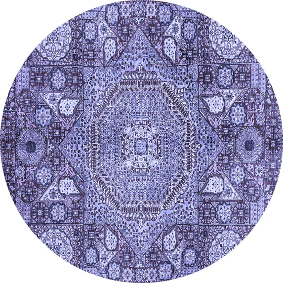 Ahgly Company Machine Washable Indoor Round Abstract Blue Modern Area Rugs, 8' Round