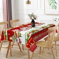 thumbnail image 3 of Duangreer Red Christmas Rectangle Tablecloth, Cartoon Snowman Santa Claus Print Waterproof Table Cover for Party Picnic Indoor Outdoor Decor, 60 x 84 Inch, 3 of 6