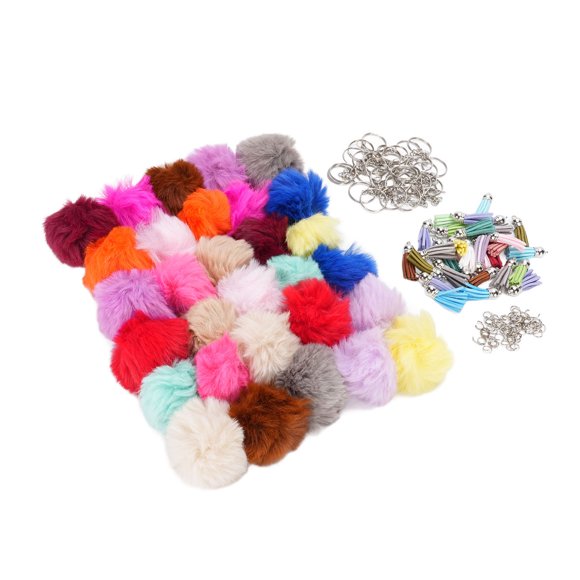 Tassel Keychain Accessories, Practical Puff Ball Keychain Accessories 30 Set with Keyrings for Decoration
