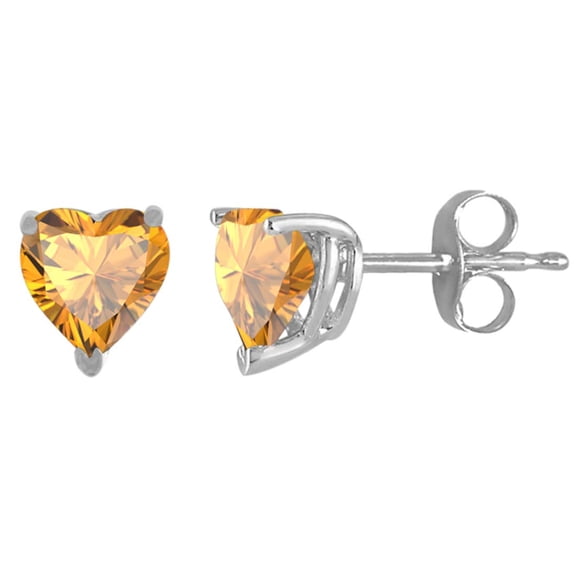 Mauli Jewels Ear Rings for Women 2 Carat 7MM Heart Shape Citrine Carat 14k White Gold 4-prong