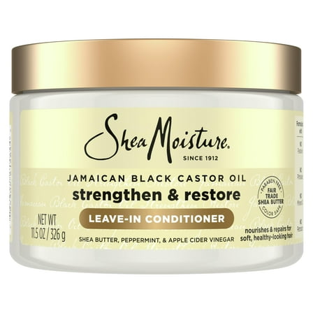 SheaMoisture Jamaican Black Castor Oil Leave In Conditioner Pure Jamaican Black Castor Oil For Damaged Hair to Soften and Detangle Hair 11.5 oz