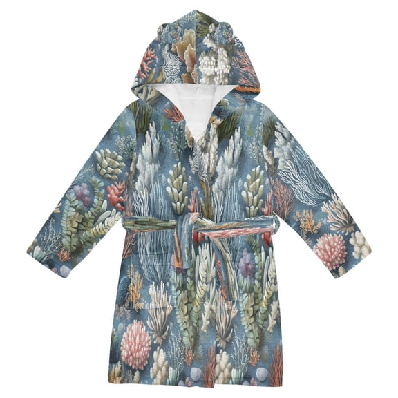 FORMRS Niños Bathrobe Unisex Hooded Robe Soft Plush Pajamas Sleepwear, Size 2-3T, Sea Plants Pattern