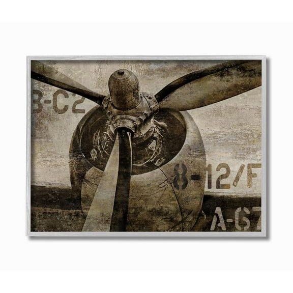 Stupell Industries Airplane Rotor Vintage Wood Texture Design Framed Wall Art by Dylan Matthews