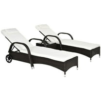 Resenkos Wicker Outdoor Chaise Lounge Chair Set, 5-Level Adjustable Backrest PE Rattan Pool Lounge Chair With Wheels, Cushion & Headrest, Brown, Cream White