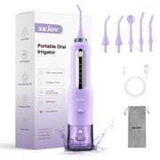 Sejoy Cordless Water Flosser Dental Teeth Cleaner, Professional 270ML Tank USB Rechargeable Dental Oral Irrigator for Home and Travel, 5 Modes 5 Jet Tips, IPX7 Waterproof, Easy-to-Clean,Purple