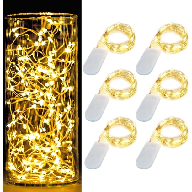 Cadena de luces Oakhaomie de 7 pies, impermeable, diseño de hada, 20 LED x6, color blanco cálido