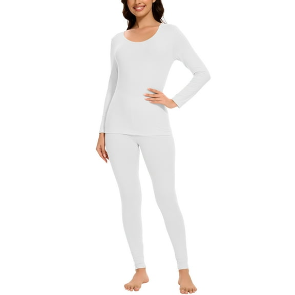 MANIFIQUE Thermal Underwear Set for Women Ultra Thin Long Johns Scoop Neck Base Layer Top & Bottom Set