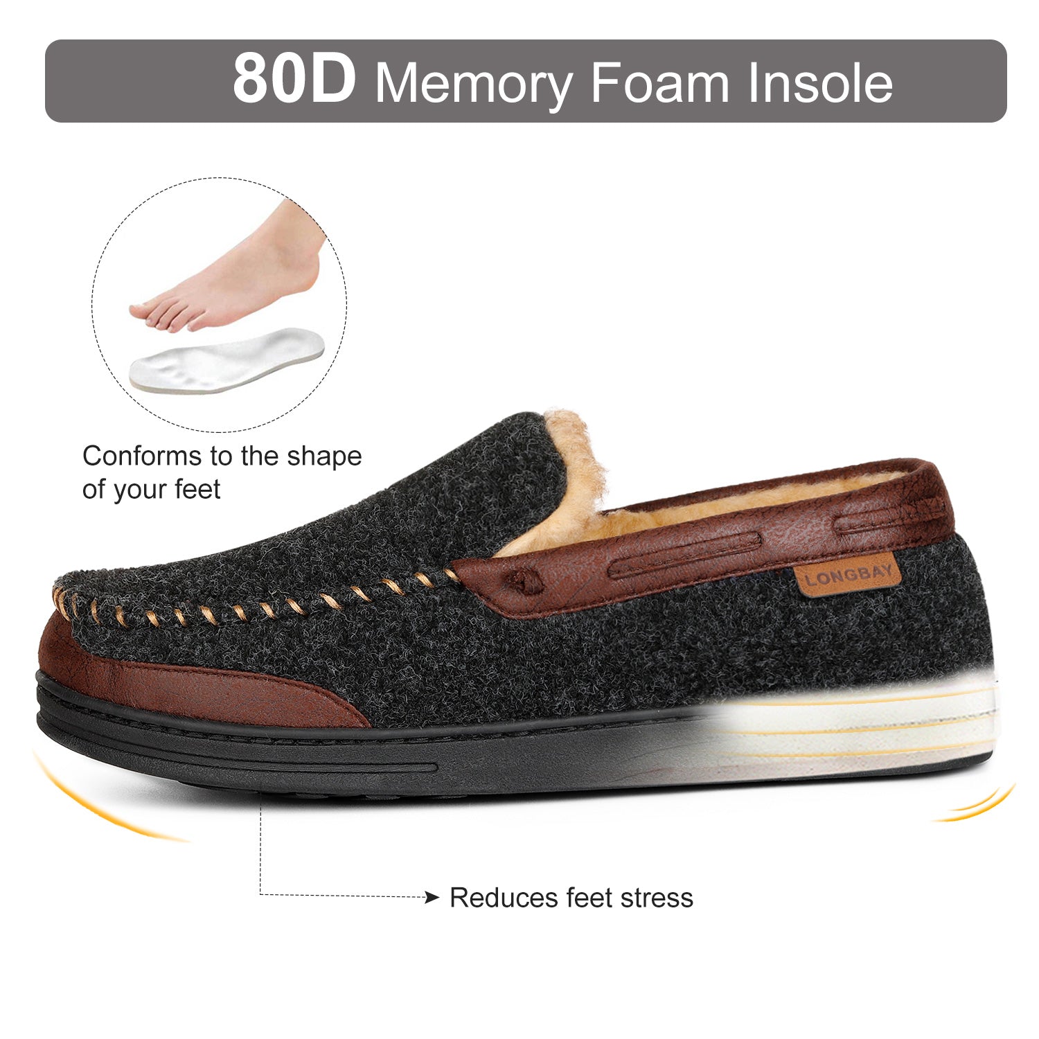 LongBay Men's Moccasin Slippers With Memory Foam photo 4