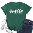 thumbnail image 5 of CUZIBR Ladies Tops Shirts For Women Summer Fashion Short Sleeve Round Neck Casual Letter Print Loose Fit Relaxed Breathable Lightweight Oversized Trendy Graphic Tee,Green,XL, 5 of 6