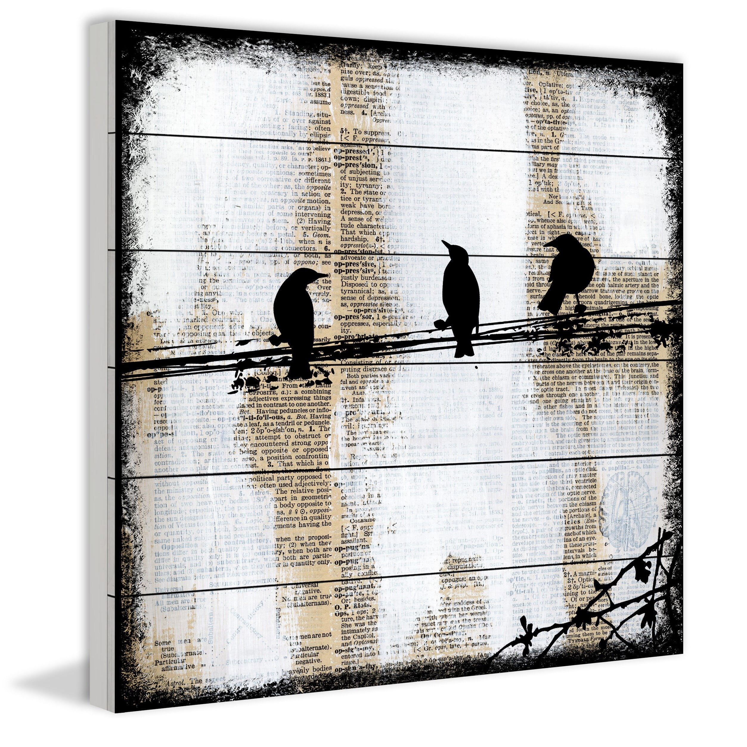"Winged Gossip" Painting Print on White Wood