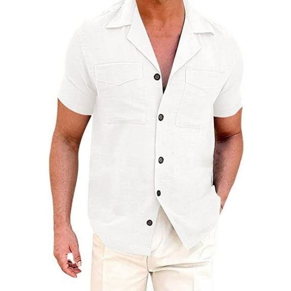 JTieacloth Button Down Shirt for Men Men's Loose Casual Beach Long Sleeve Shirt White