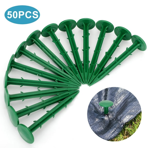 TSV 50pcs Garden Landscape Staples, 4" PP Plant Cover Stakes for Weed Barrier Fabric Decor, Green