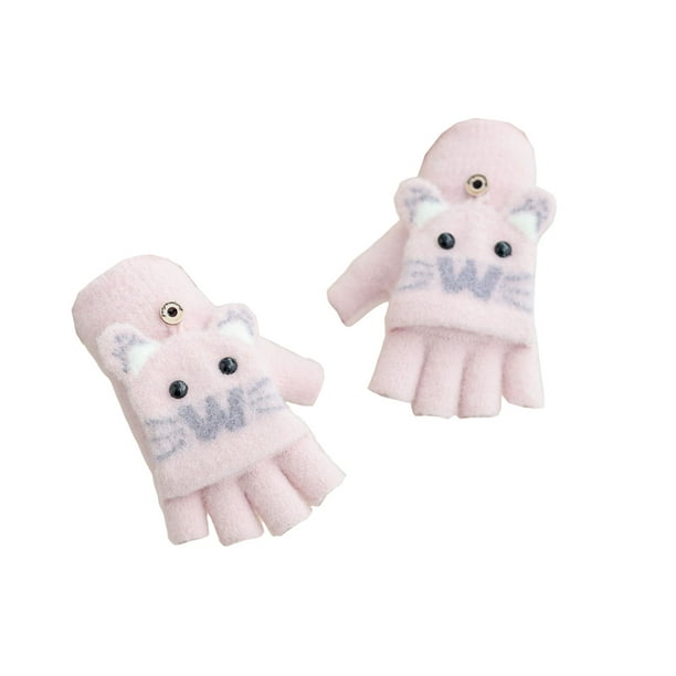 Jumpingount 1 par de guantes cálidos para niñas, invierno, sin dedos, tejidos, térmicos, deportes al aire libre, escalada, correr, nieve, esquí, montar, guantes y mitones Rosado Jumpingount AP013422-03