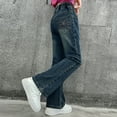 thumbnail image 4 of HAOTAGS Big Girls' Jeans Stright Leg（5-15） High Wasit Denim Pants with Pocket Navy Size 15 Years, 4 of 9