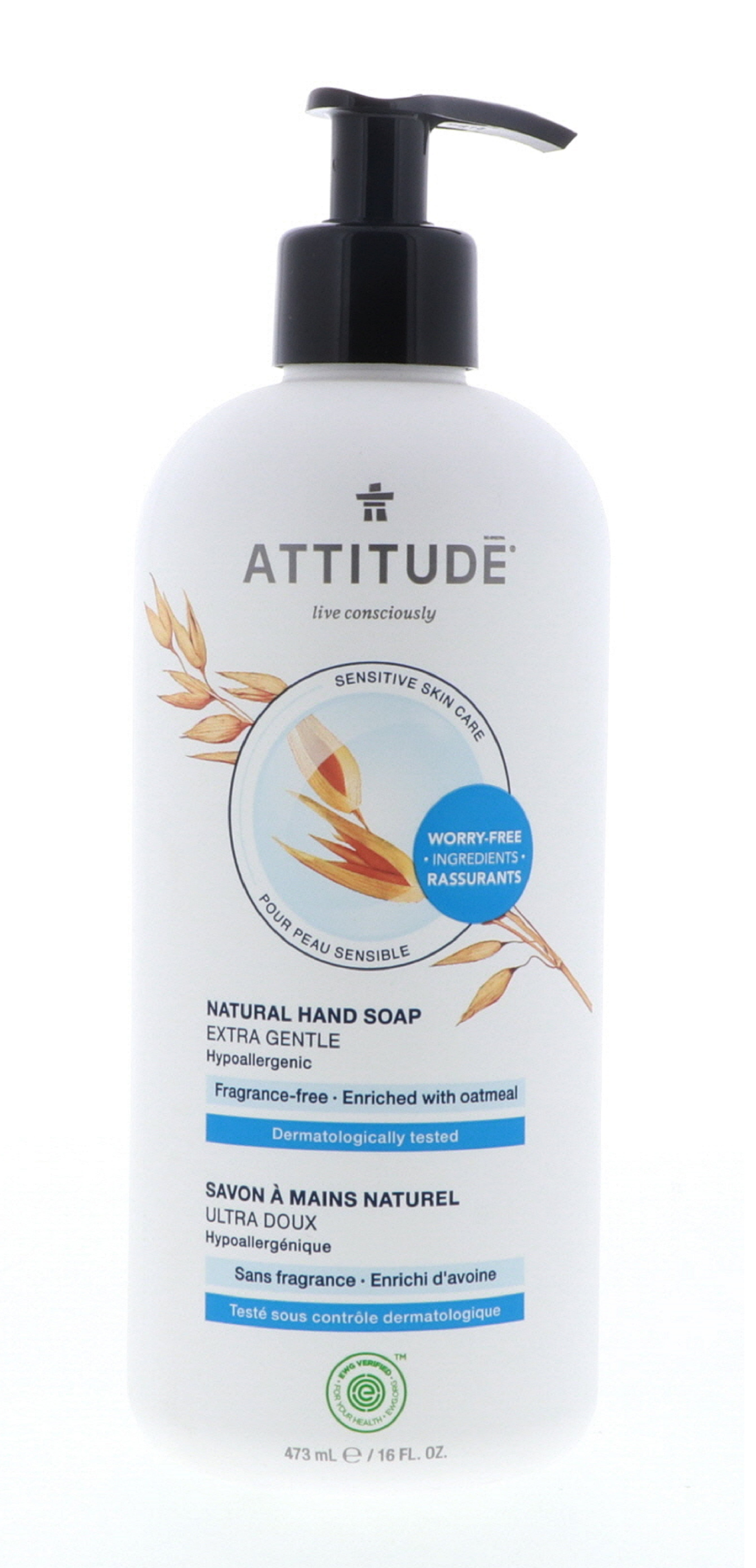 Attitude Extra Gentle Hand Soap, Unscented, 16 oz
