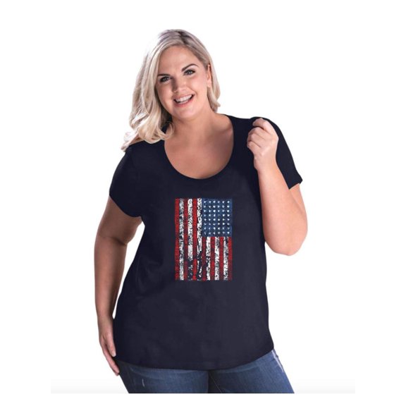 IWPF - Women's Plus Size Curvy T-Shirt - American Flag 4th of July