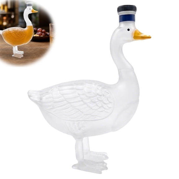 11.83 oz 3D Engraved Goose Shaped Glass Decanter with Holder, Unique Liquor Bottle for Vodka Whiskey Home Bar Decor
