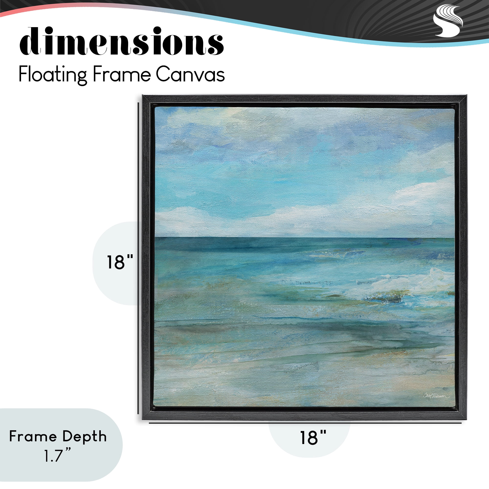Stupell Industries Aqua Ocean Horizon Abstract Black Framed Floater Canvas Wall Art, design by Carol Robinson